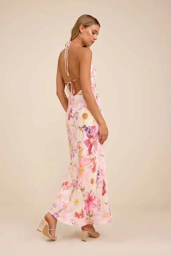Sidney Blush Multi Floral Halter Maxi Dress sold by Lulus product image thumbnail 3