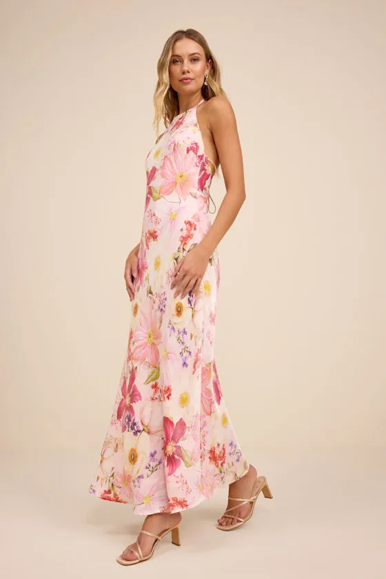 Sidney Blush Multi Floral Halter Maxi Dress sold by Lulus product image thumbnail 4