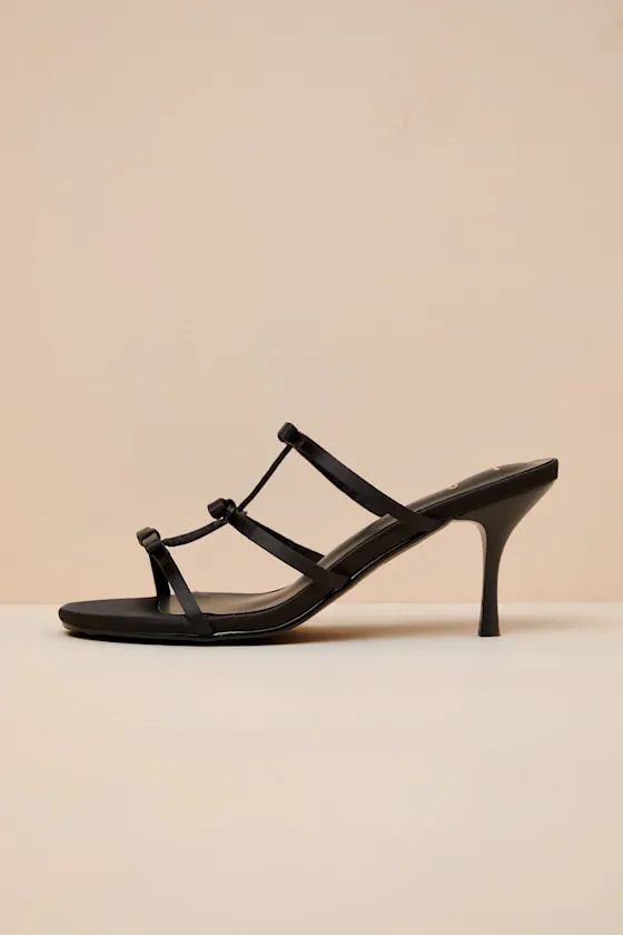 Millie Black Satin Strappy Bow High Heel Slide Sandals sold by Lulus product image thumbnail 2