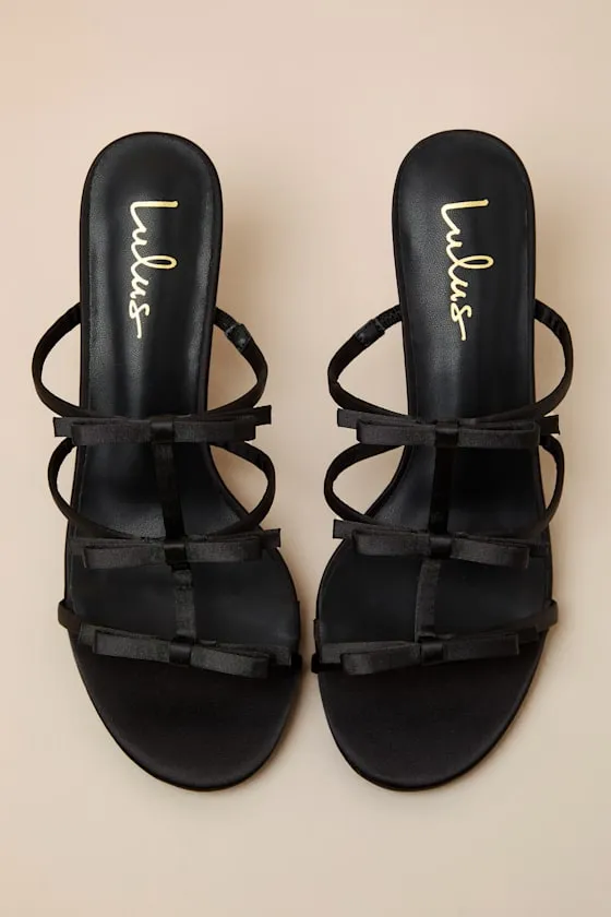 Millie Black Satin Strappy Bow High Heel Slide Sandals sold by Lulus product image thumbnail 4