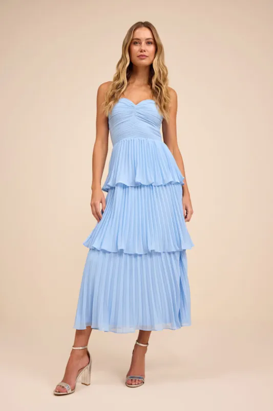 Seriously Sensational Light Blue Strapless Tiered Midi Dress sold by Lulus