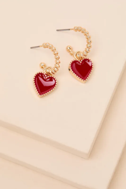 Cordellia Red and Gold Heart Hoop Earrings sold by Lulus