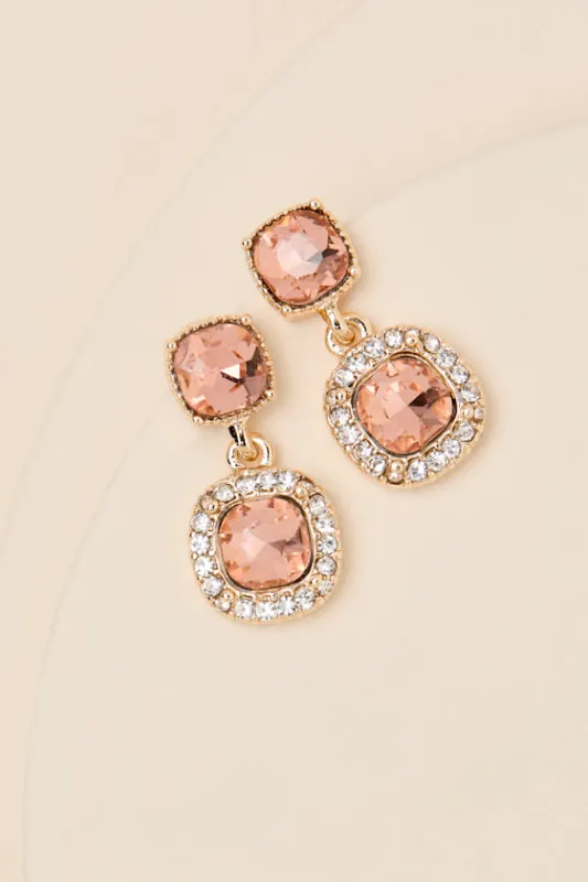 Malona Pink Rhinestone Drop Earrings sold by Lulus