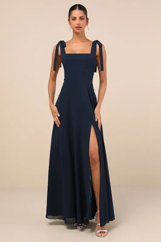 Love Me Forever Navy Blue Square Neck Maxi Dress made by Lulus
