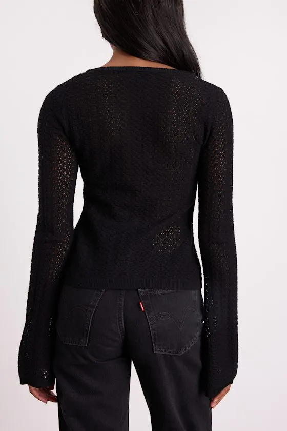 Freesia Black Pointelle Knit Button-Front Cardigan sold by Lulus product image thumbnail 3