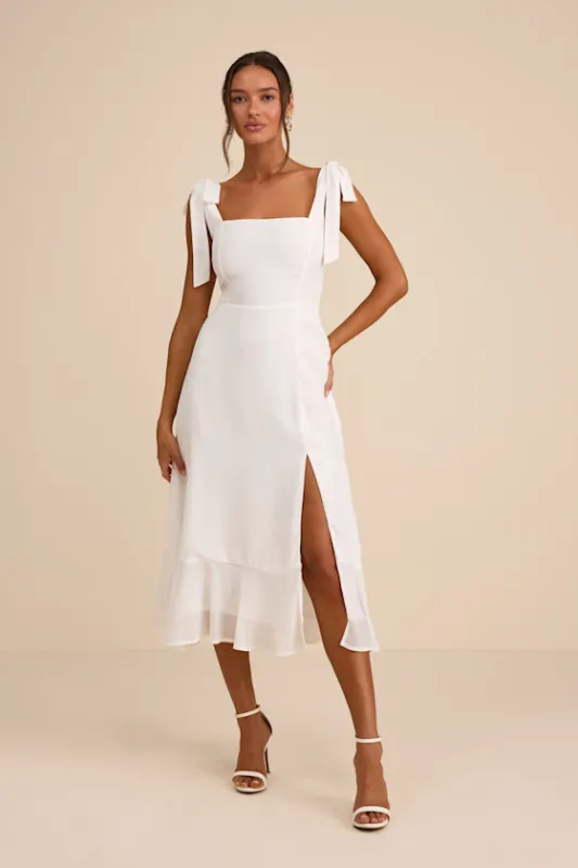 Summer Invite White Tie-Strap Tiered Midi Dress sold by Lulus