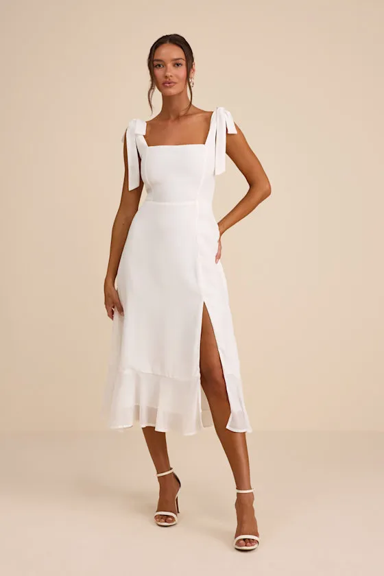 Summer Invite White Tie-Strap Tiered Midi Dress sold by Lulus