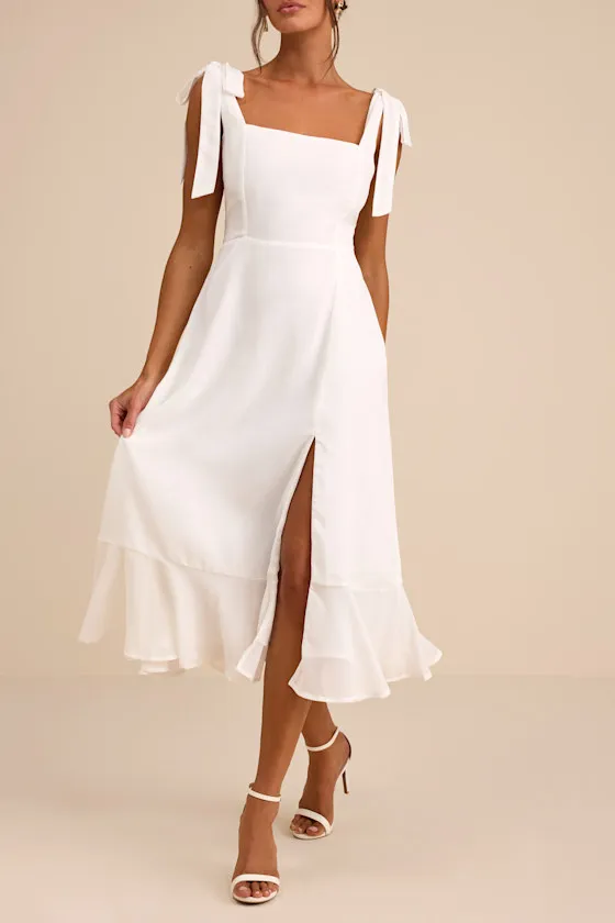Summer Invite White Tie-Strap Tiered Midi Dress sold by Lulus product image thumbnail 2