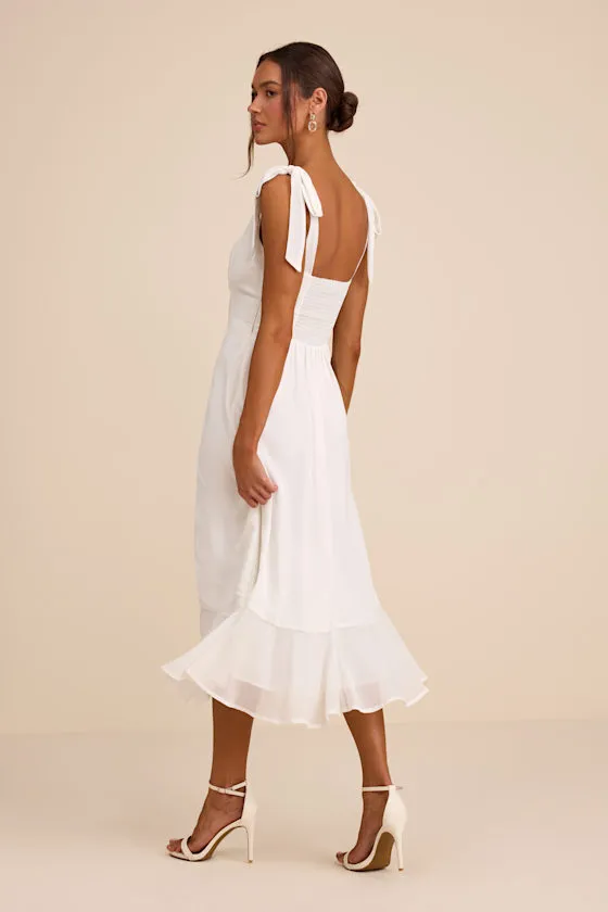 Summer Invite White Tie-Strap Tiered Midi Dress sold by Lulus product image thumbnail 3