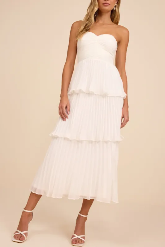 Seriously Sensational White Strapless Tiered Midi Dress sold by Lulus