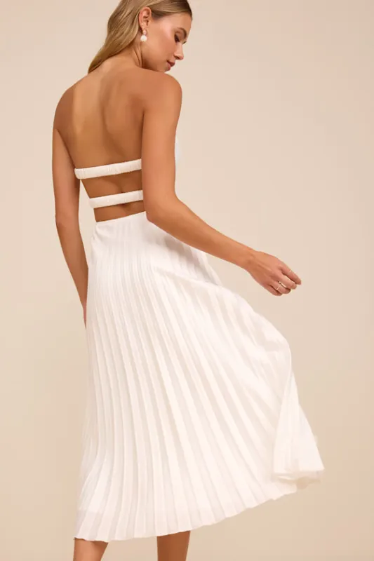 Irelyn White Satin Bustier Midi Dress sold by Lulus
