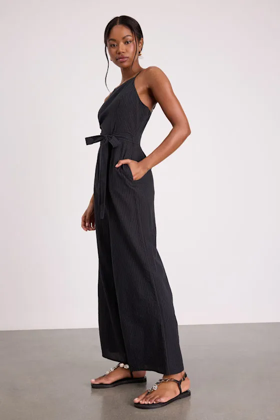 Messina Black Striped Wide-Leg Jumpsuit sold by Lulus product image thumbnail 3