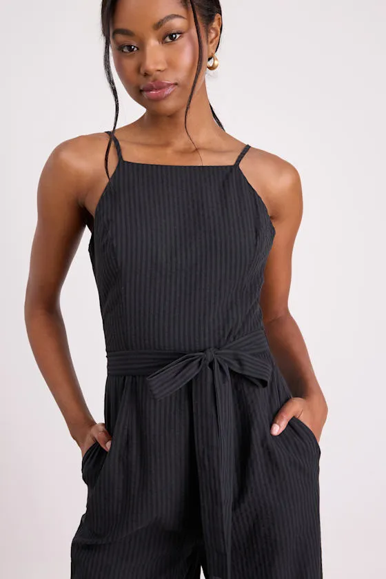 Messina Black Striped Wide-Leg Jumpsuit sold by Lulus product image thumbnail 4