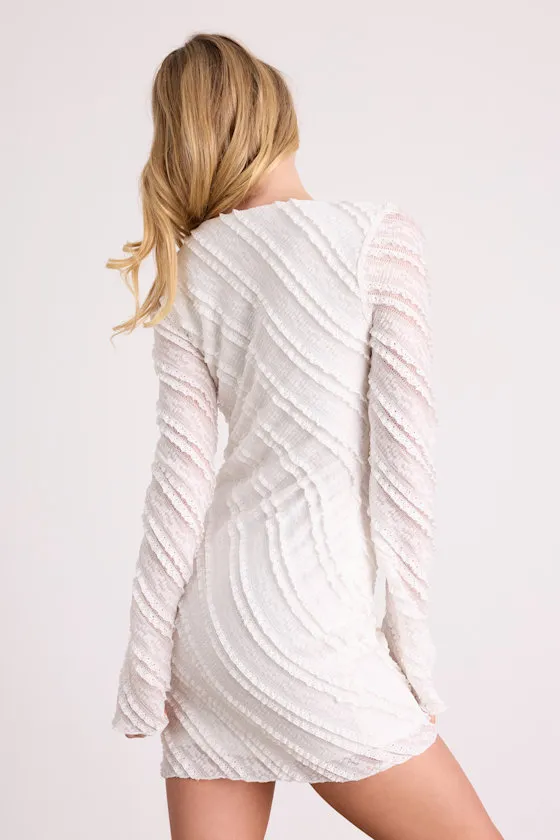 Amy Cream Textured Long Sleeve Asymmetrical Mini Dress sold by Lulus product image thumbnail 2