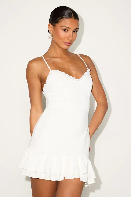 Nihira White Tiered Lace-Up Mini Dress sold by Lulus product image thumbnail 2