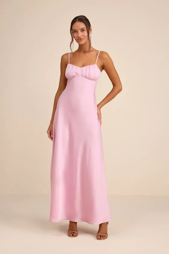 Irena Light Pink Satin Backless Maxi Dress sold by Lulus product image thumbnail 3
