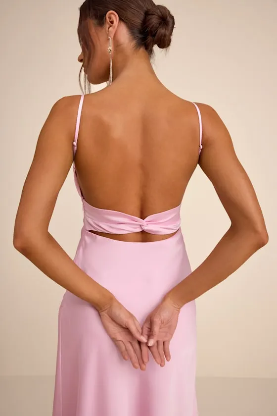 Irena Light Pink Satin Backless Maxi Dress sold by Lulus product image thumbnail 4