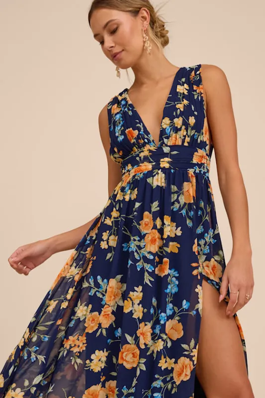 Heavenly Hues Dark Blue Floral Maxi Dress sold by Lulus