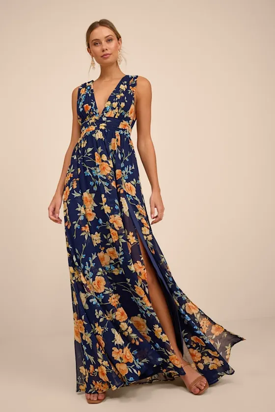 Heavenly Hues Dark Blue Floral Maxi Dress sold by Lulus product image thumbnail 2