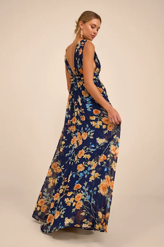 Heavenly Hues Dark Blue Floral Maxi Dress sold by Lulus product image thumbnail 3