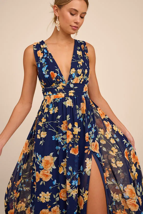 Heavenly Hues Dark Blue Floral Maxi Dress sold by Lulus product image thumbnail 4