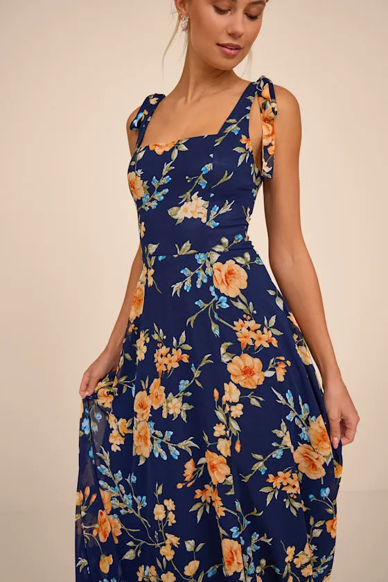 Love Me Forever Navy Blue Floral Square Neck Maxi Dress sold by Lulus product image thumbnail 2