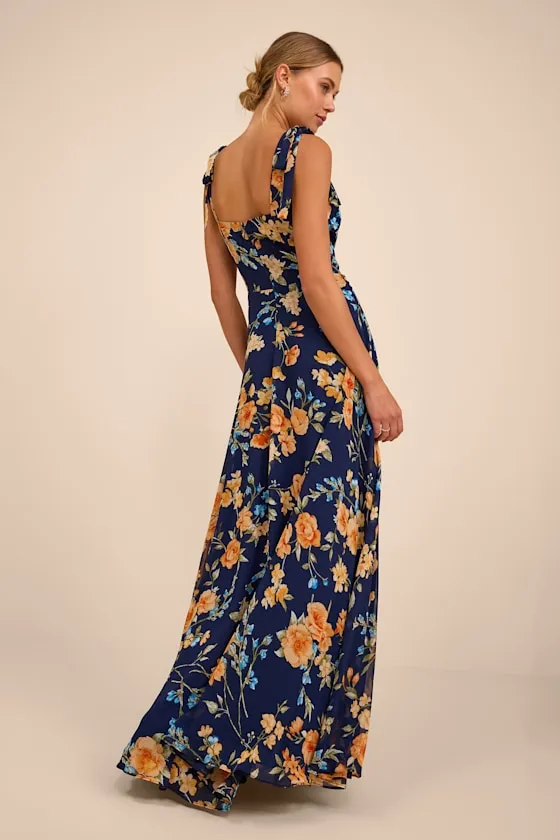 Love Me Forever Navy Blue Floral Square Neck Maxi Dress sold by Lulus product image thumbnail 3