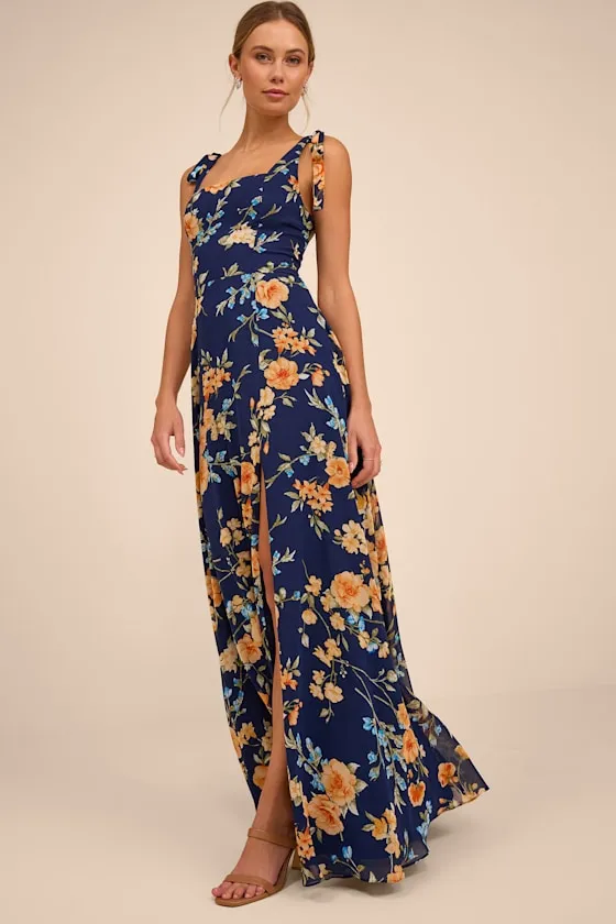 Love Me Forever Navy Blue Floral Square Neck Maxi Dress sold by Lulus product image thumbnail 4