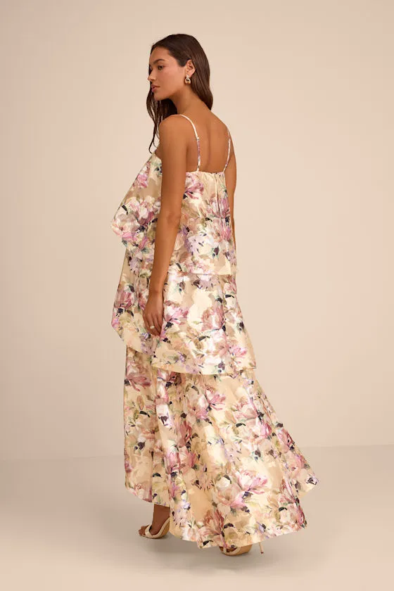 Daneli Yellow Multi Floral Jacquard Tiered Maxi Dress sold by Lulus product image thumbnail 3