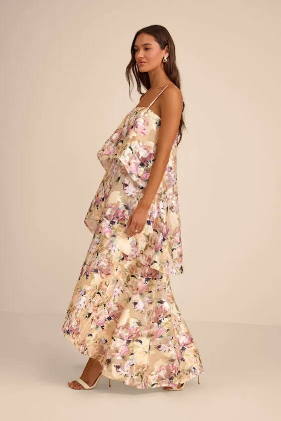 Daneli Yellow Multi Floral Jacquard Tiered Maxi Dress sold by Lulus product image thumbnail 4