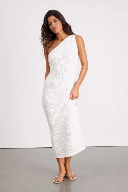 Aristea White Textured One-Shoulder Midi Dress sold by Lulus