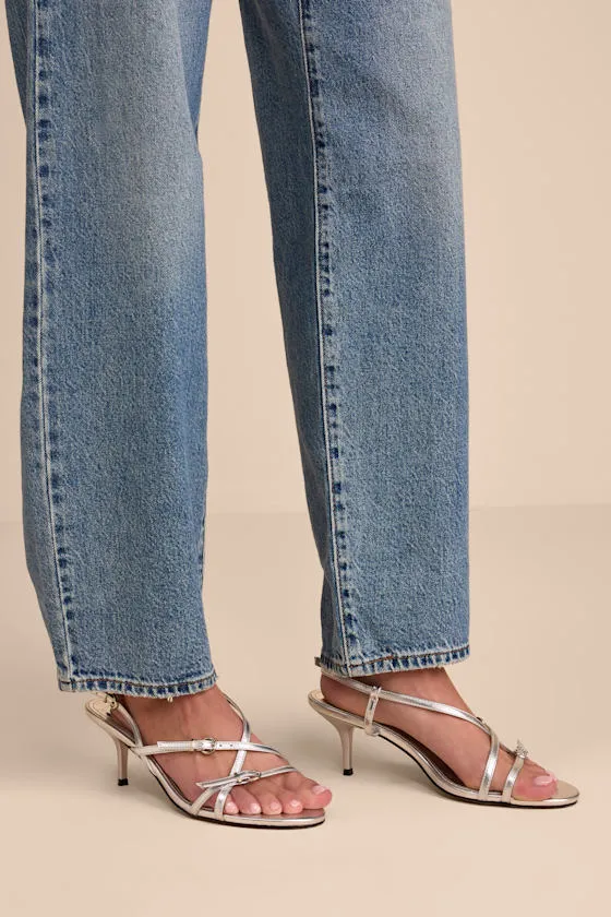 Sara Silver Strappy Slingback High Heel Sandals sold by Lulus