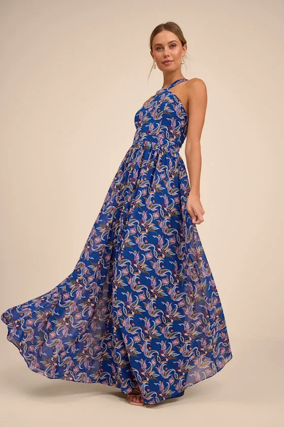 Lilja Blue Floral Print Maxi Dress sold by Lulus