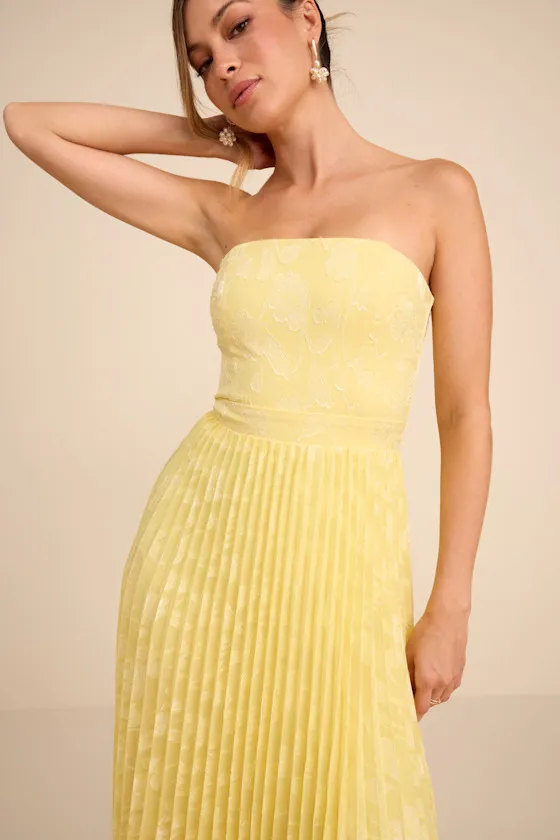 Perfectly Stunning Yellow Jacquard Strapless Midi Dress sold by Lulus product image thumbnail 2