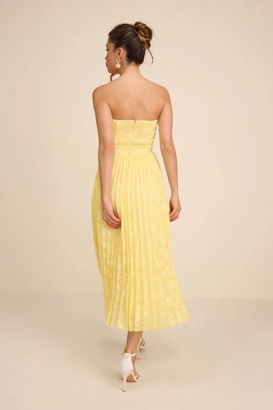 Perfectly Stunning Yellow Jacquard Strapless Midi Dress sold by Lulus product image thumbnail 3