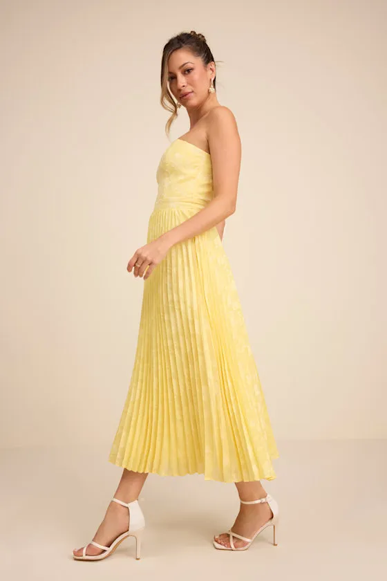 Perfectly Stunning Yellow Jacquard Strapless Midi Dress sold by Lulus product image thumbnail 4