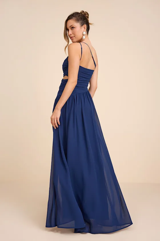 Marcela Navy Blue Ruched One-Shoulder Maxi Dress sold by Lulus product image thumbnail 3