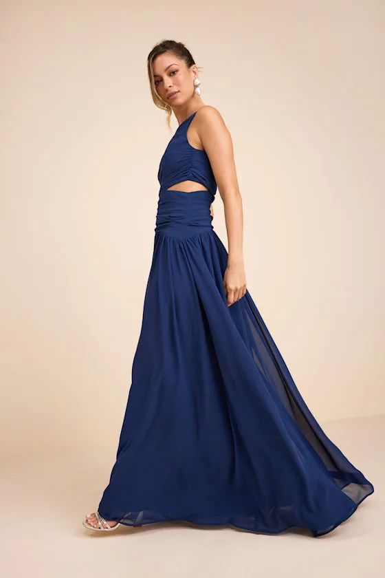 Marcela Navy Blue Ruched One-Shoulder Maxi Dress sold by Lulus product image thumbnail 4