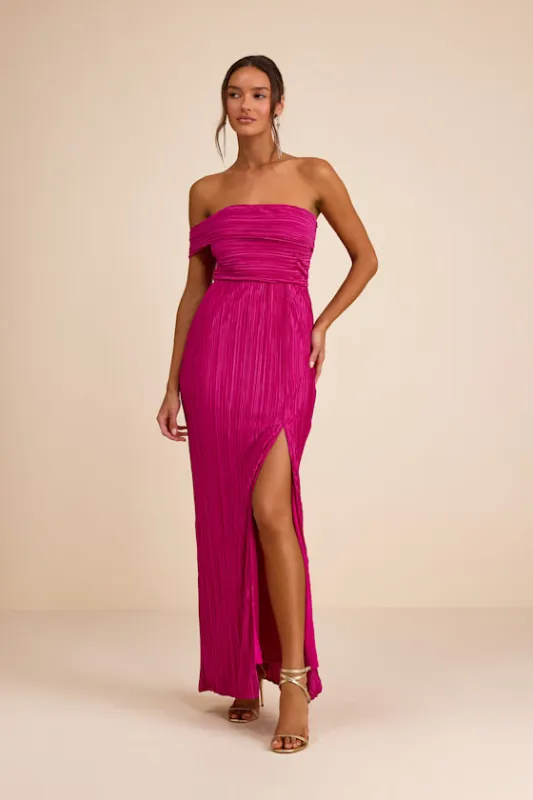 Poised Performance Fuchsia Plisse One-Shoulder Maxi Dress made by Lulus