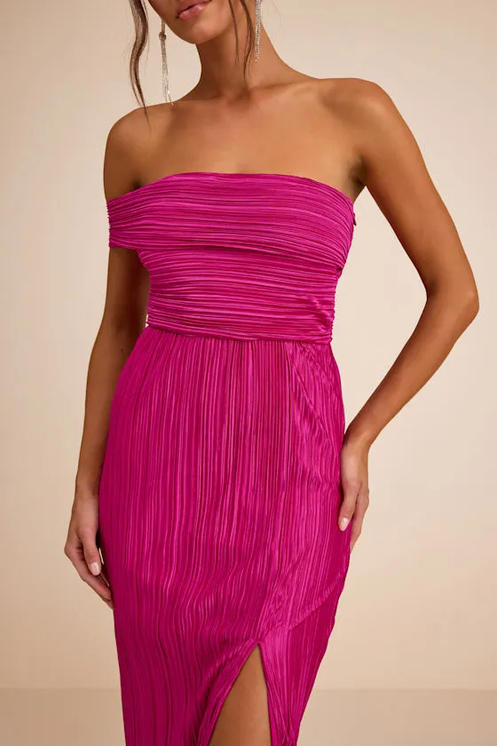 Poised Performance Fuchsia Plisse One-Shoulder Maxi Dress sold by Lulus product image thumbnail 2
