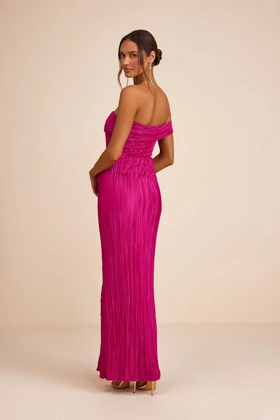 Poised Performance Fuchsia Plisse One-Shoulder Maxi Dress sold by Lulus product image thumbnail 3
