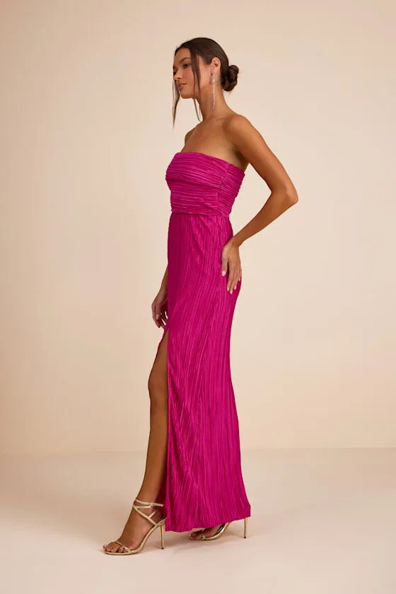 Poised Performance Fuchsia Plisse One-Shoulder Maxi Dress sold by Lulus product image thumbnail 4