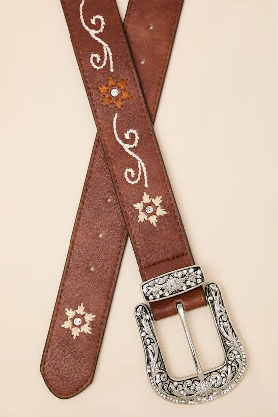 Chaney Brown Embroidered Rhinestone Western Belt sold by Lulus product image thumbnail 2