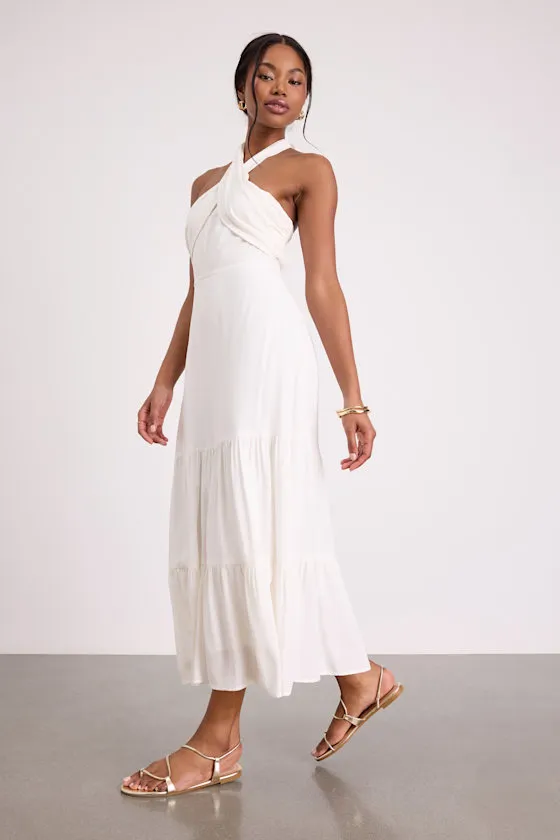 Always Eye-Catching White Tiered Halter Midi Dress sold by Lulus product image thumbnail 3