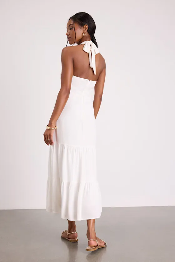 Always Eye-Catching White Tiered Halter Midi Dress sold by Lulus product image thumbnail 4