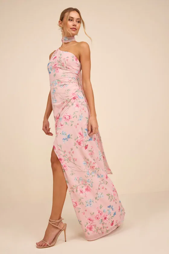 Adeline Light Pink Floral One-Shoulder Scarf Maxi Dress sold by Lulus product image thumbnail 3