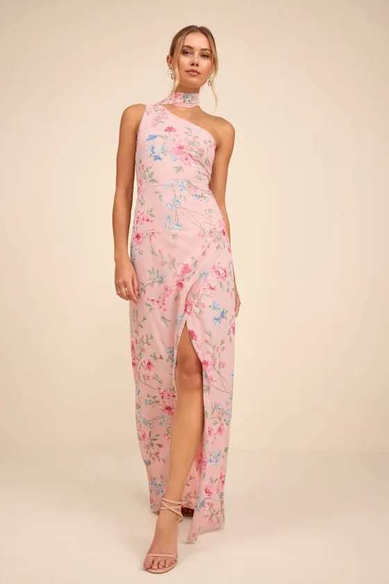 Adeline Light Pink Floral One-Shoulder Scarf Maxi Dress sold by Lulus product image thumbnail 4