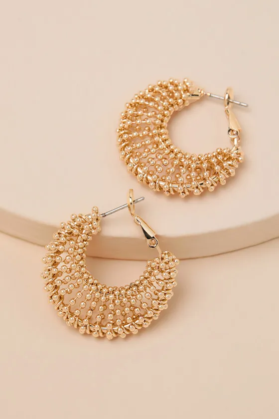 Opulent Gold Beaded Hoop Earrings sold by Lulus