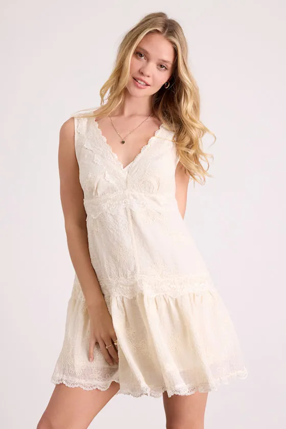 Romy Cream Lace Tiered Shift Mini Dress sold by Lulus product image thumbnail 2