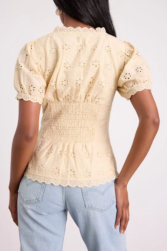 Briar Beige Eyelet Embroidered Button-Front Top sold by Lulus product image thumbnail 3